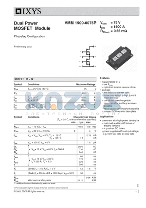 VMM1500-0075P datasheet - Dual Power MOSFET Module