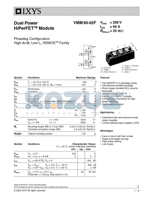 VMM85-02F datasheet - Dual Power HiPerFET-TM Module