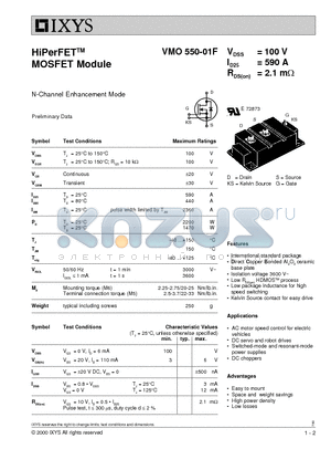 VMO550-01F datasheet - HiPerFET MOSFET Module