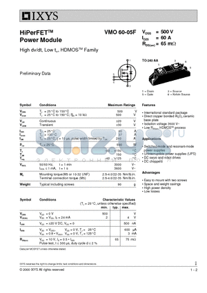 VMO60-05F datasheet - High dv/dt, Low-trr, HDMOS-TM Family