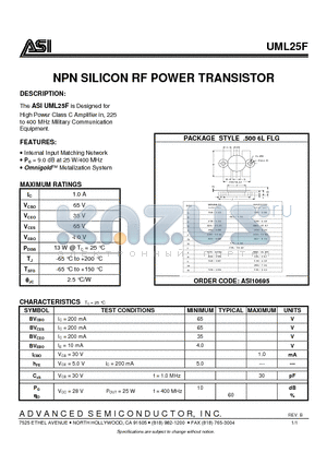 UML25F datasheet - NPN SILICON RF POWER TRANSISTOR