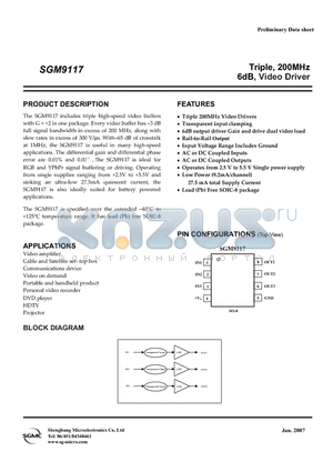 SGM9117ZS datasheet - Triple, 200MHz 6dB, Video Driver