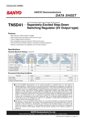 TN5D41 datasheet - ExPD (Excellent-Performance Power & RF Device) Separately-Excited Step-Down Switching Regulator (5V Output type)