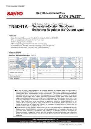 TN5D41A datasheet - ExPD (Excellent-Performance Power & RF Device) Separately-Excited Step-Down Switching Regulator (5V Output type)