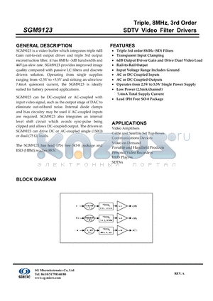 SGM9123 datasheet - Triple, 8MHz, 3rd Order SDTV Video Filter Drivers