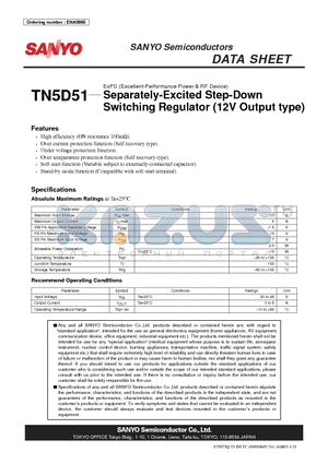 TN5D51 datasheet - ExPD (Excellent-Performance Power & RF Device) Separately-Excited Step-Down Switching Regulator (12V Output type)
