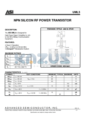 UML3 datasheet - NPN SILICON RF POWER TRANSISTOR