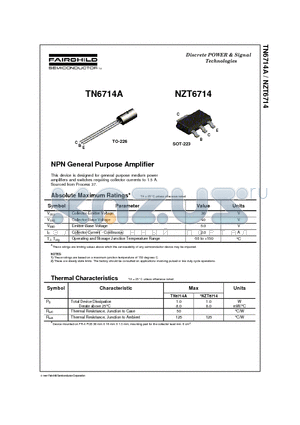 TN6714A datasheet - NPN General Purpose Amplifier