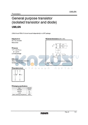 UML6N datasheet - General purpose transistor (isolated transistor and diode)