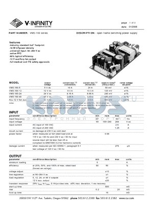VMS-160-12 datasheet - open frame switching power supply