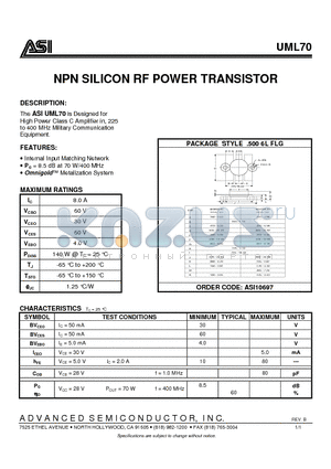 UML70_07 datasheet - NPN SILICON RF POWER TRANSISTOR