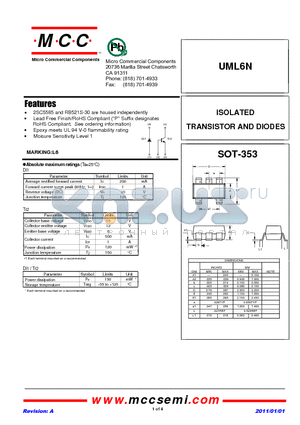 UML6N datasheet - ISOLATED TRANSISTOR AND DIODES