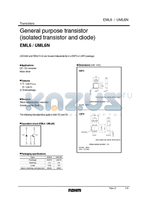 UML6N_1 datasheet - General purpose transistor (isolated transistor and diode)