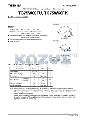TC75W60FK datasheet - CMOS Digital Integrated Circuit Silicon Monolithic Dual Operational Amplifier