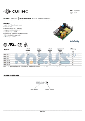 VMS-20-15 datasheet - AC-DC POWER SUPPLY