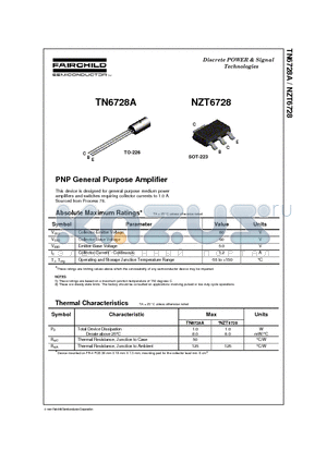 TN6728A datasheet - PNP General Purpose Amplifier