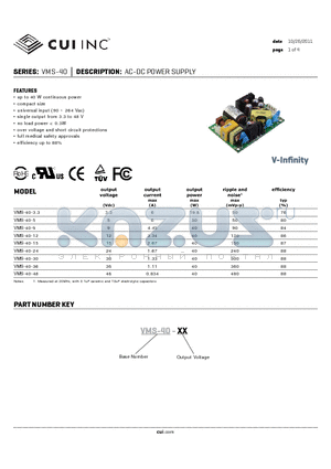 VMS-40-24 datasheet - AC-DC POWER SUPPLY