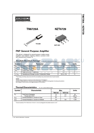 TN6729A datasheet - PNP General Purpose Amplifier