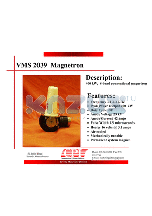 VMS2039 datasheet - Magnetron
