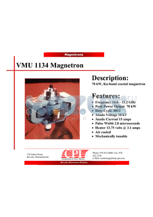 VMU1134 datasheet - Magnetron