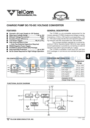 TC7660CPA datasheet - CHARGE PUMP DC-TO-DC VOLTAGE CONVERTER