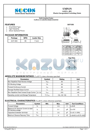 UMN1N datasheet - 0.025A , 80V Plastic-Encapsulated Switching Diode