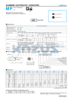 UMP1C100MDD datasheet - ALUMINUM ELECTROLYTIC CAPACITORS