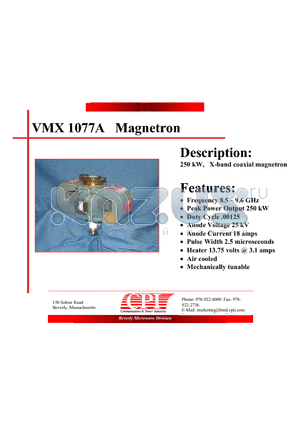 VMX1077A datasheet - Magnetron
