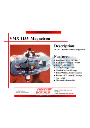 VMX1135 datasheet - Magnetron