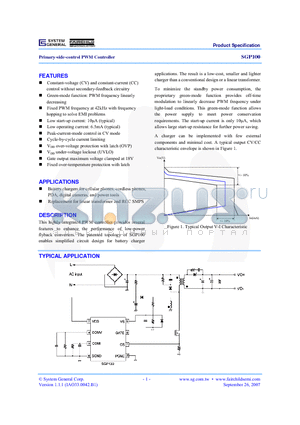 SGP100 datasheet - Primary-side-control PWM Controller