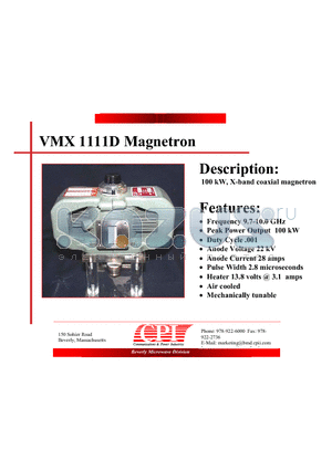 VMX1111D datasheet - Magnetron