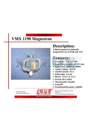 VMX1198 datasheet - Magnetron