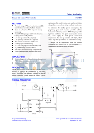 SGP100SZ datasheet - Primary-side-control PWM Controller