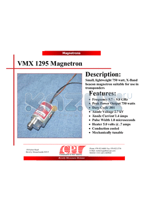 VMX1295 datasheet - Magnetron