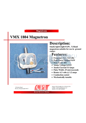 VMX1804 datasheet - Magnetron