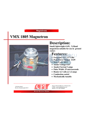 VMX1805 datasheet - Magnetron