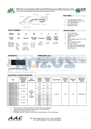 UMSA04A05T1V1 datasheet - UMS Ultra-Low Capacitance MAX Guard^ ESD Suppressor (High Frequency Type)