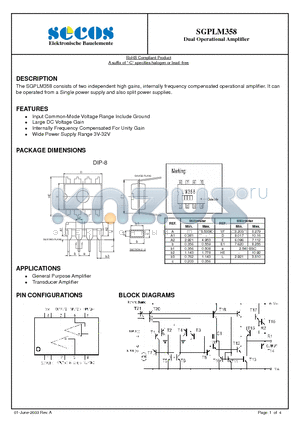 SGPLM358 datasheet - Dual Operational Amplifier