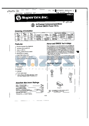 VN0206N3 datasheet - N-Channel Enhancement-Mode Vertical DMOS Power FETs