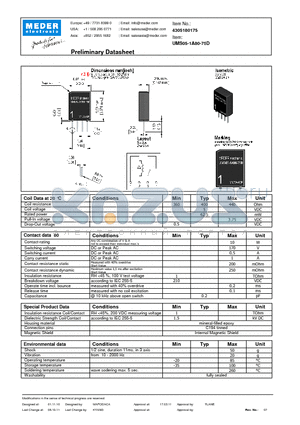 UMS05-1A80-75D datasheet - UMS Reed Relay