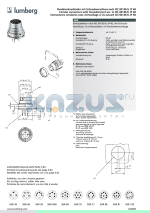 SGR50 datasheet - Rundsteckverbinder mit Schraubverschluss nach IEC 60130-9, IP 40