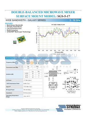 SGS-5-17 datasheet - DOUBLE-BALANCED MICROWAVE MIXER SURFACE WIDE BANDWIDTH - GALAXY SERIES 3 - 19 GHz