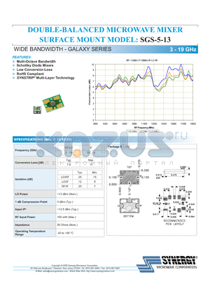 SGS-5-13 datasheet - DOUBLE-BALANCED MICROWAVE MIXER SURFACE WIDE BANDWIDTH - GALAXY SERIES 3 - 19 GHz