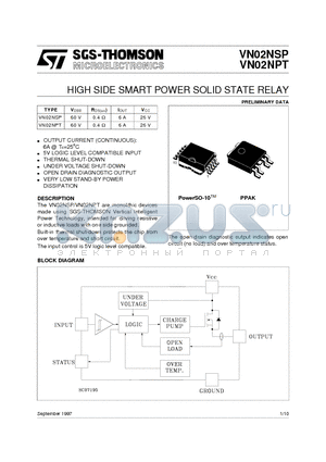 VN02NPT datasheet - HIGH SIDE SMART POWER SOLID STATE RELAY