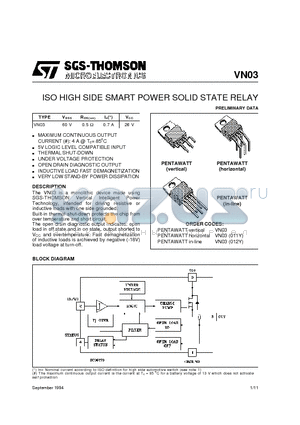 VN03 datasheet - ISO HIGH SIDE SMART POWER SOLID STATE RELAY