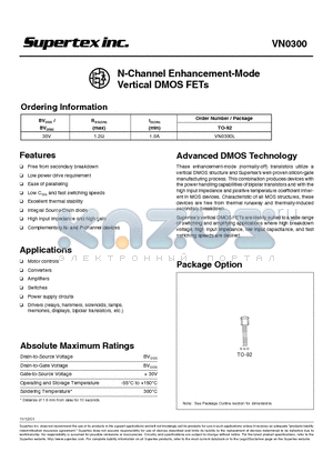 VN0300 datasheet - N-Channel Enhancement-Mode Vertical DMOS FETs