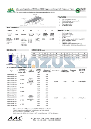 UMSA24A03T1V1 datasheet - Ultra-Low Capacitance MAX Guard ESD Suppressor Array (High Frequency Type)