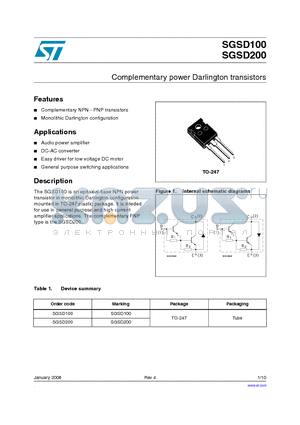 SGSD100 datasheet - Complementary power Darlington transistors