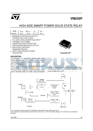 VN03SP datasheet - HIGH SIDE SMART POWER SOLID STATE RELAY