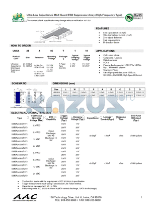 UMSA24A24T2V2 datasheet - Ultra-Low Capacitance MAX Guard ESD Suppressor Array (High Frequency Type)